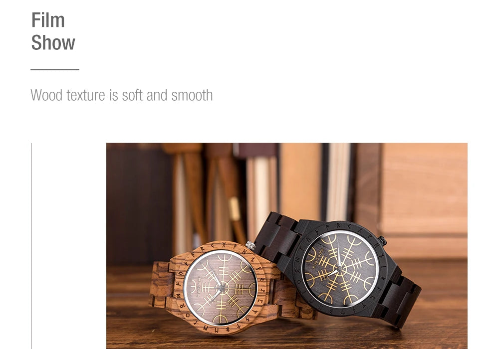 Eco friendly Wood Men Vintage Stylish Watch | Viking Man Watch Wrist Watches For Wood Strap Wristwatch Male Timepieces Customize Wood Box