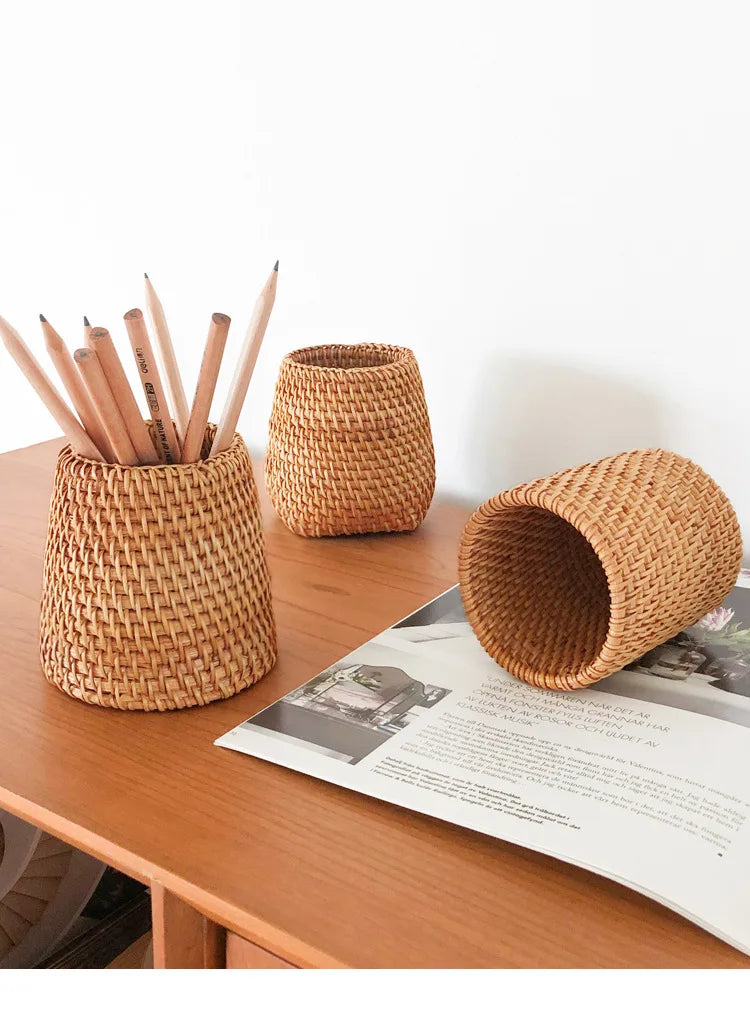 Eco Friendly Handmade Creative Pen Pencil Holder | Student School Office Woven Desktop Storage Box