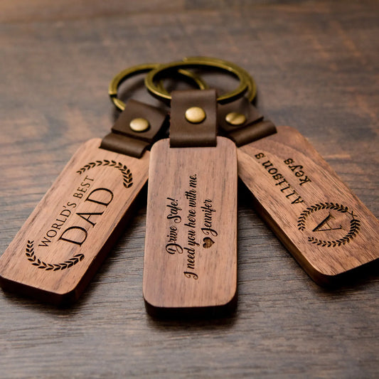 Eco-Friendly Wooden Key Chains with Customize text | Custom Solid Square Leather Tag Car Keychain Accessories Fashion Bag Pendant Blank