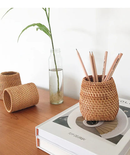 Eco Friendly Handmade Creative Pen Pencil Holder | Student School Office Woven Desktop Storage Box